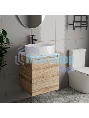 Тумба Bau Dream Blackwood 50 с дверцей, раковина BAU Nimb 50х36, смеситель для раковины высокий Hotel Black, черный