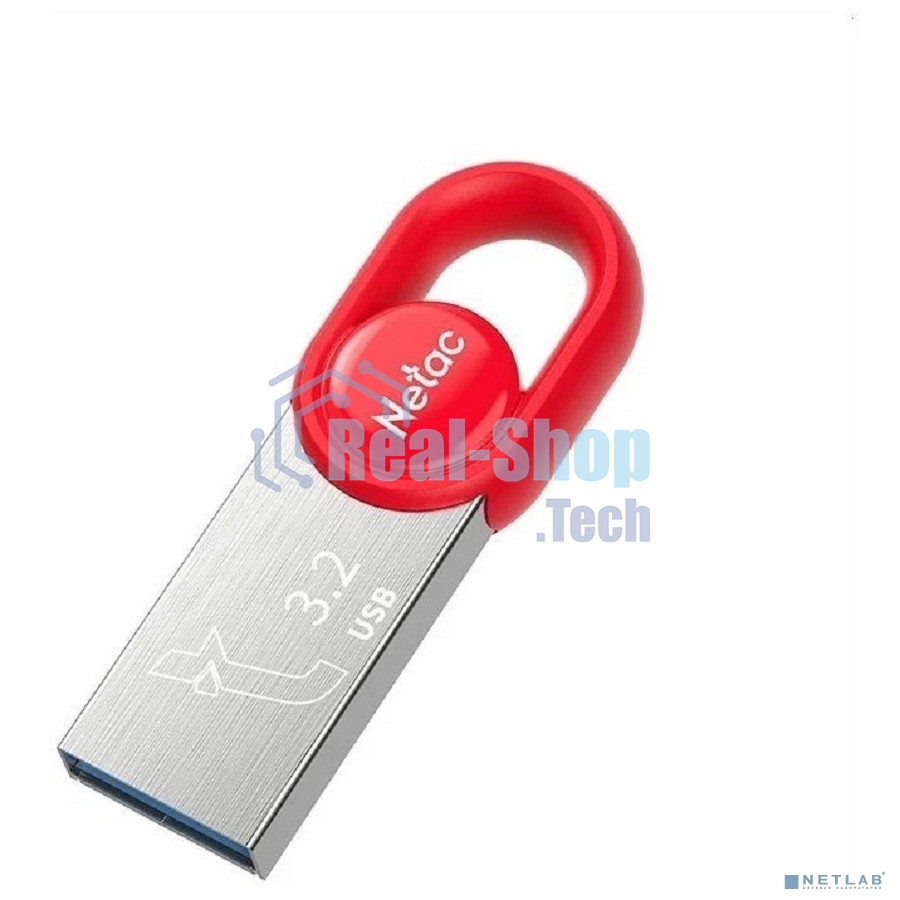 Флешка USB Netac UM2 (NT03UM2N-032G-32RE), 32Gb, USB 3.0, R/W 130/50, серебристый/красный
