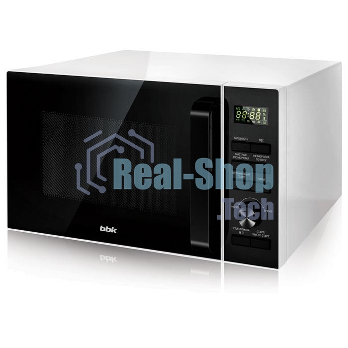 Микроволновая печь BBK 25MWS-970T/WB белый, 25 л, 900 Вт, переключатели - кнопки, поворотный механизм