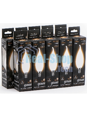Лампа светодиодная филаментная Gauss Filament 5Вт цок.: E14 свеча 220B св. свеч. бел. теп. (упак.: 10 шт)