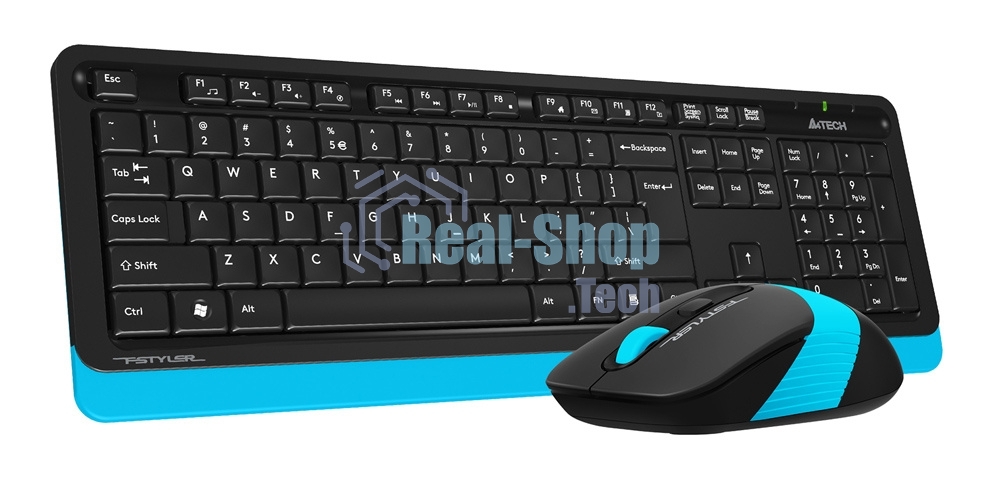 Комплект клавиатура+мышь A4Tech FStyler FG1010 беспроводной, USB, 2000 DPI, чёрный/синий