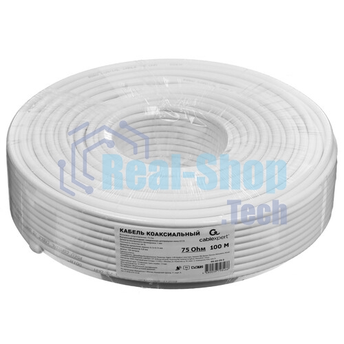 Кабель коаксиальный Cablexpert, RG-6U-CS-2, 75 Ом, 64%, 1 мм, CCS, белый, 100 м