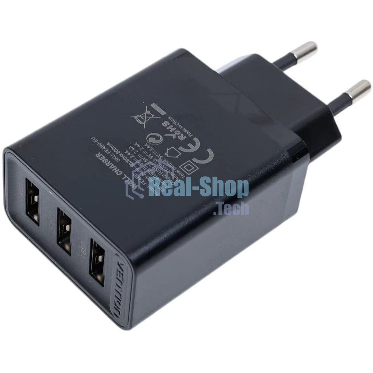 Сетевое зарядное устройство Vention на 3 порта USB 2.4A черный
