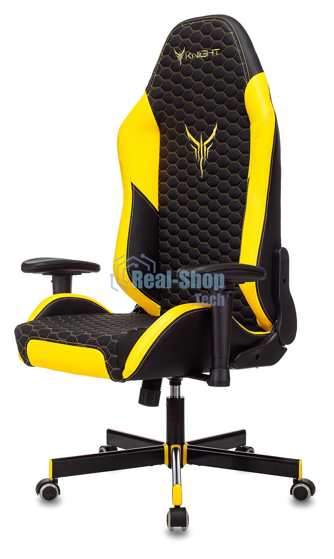 Кресло Knight Neon черный/желтый, экокожа, 120 кг, механизм качания