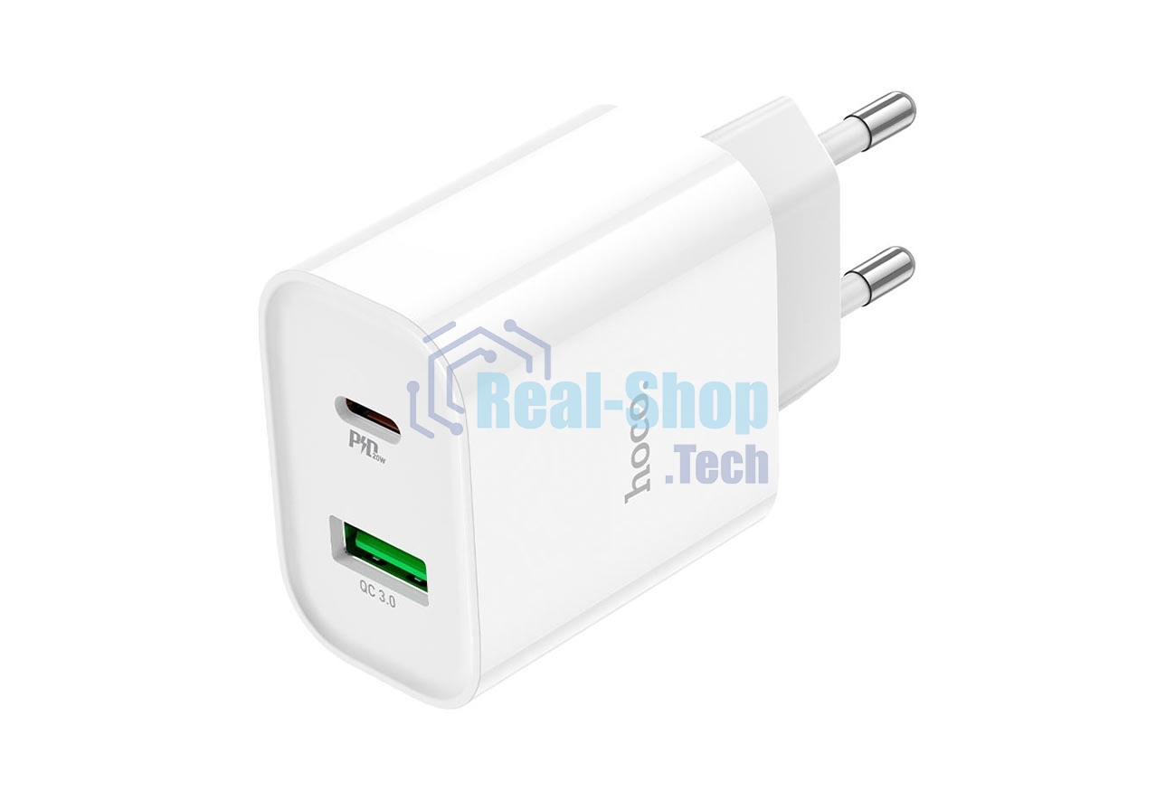 Сетевое зарядное устройство HOCO C80A Rapido 1xUSB + 1xUSB-C, 3.1A, 20W, белый
