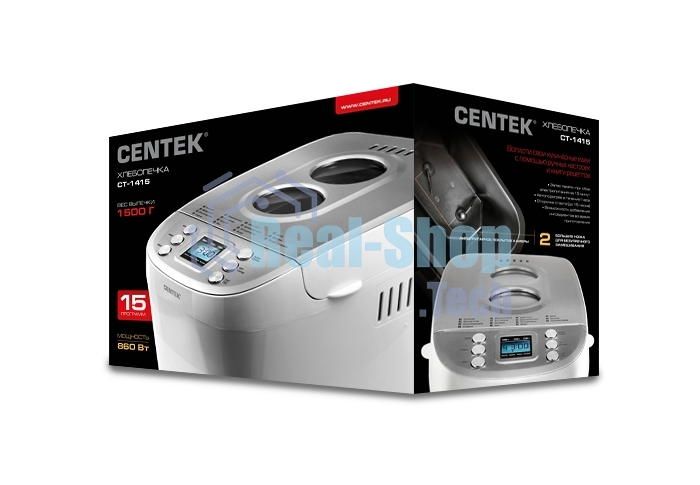 Хлебопечка Centek CT-1415 белый/серебристый, 860 Вт, 1.5 кг, 15 программ