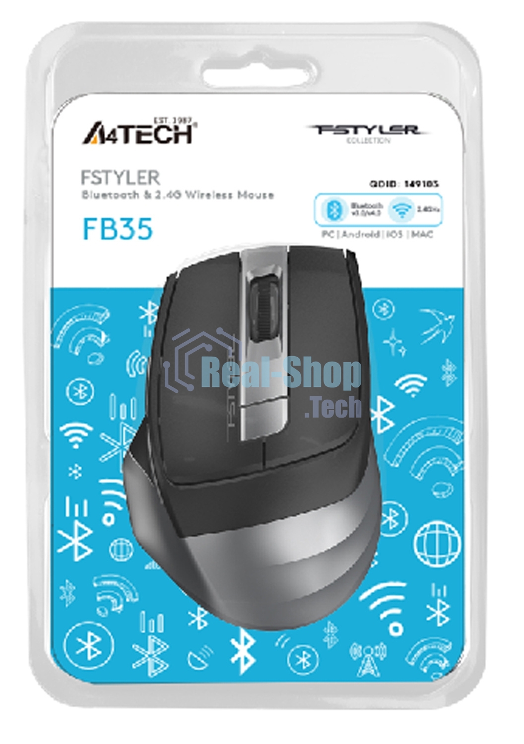 Мышь беспроводная A4Tech Fstyler FB35 серый, 2000 dpi, радиоканал, Bluetooth, USB, кнопки - 6