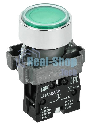 Кнопка IEK LA167-BAF31 d=22мм 1з зеленая