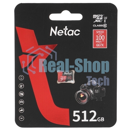 Флеш карта NeTac P500 Extreme Pro MicroSDXC 512Gb V30/A1/C10 up to 100Mb/s