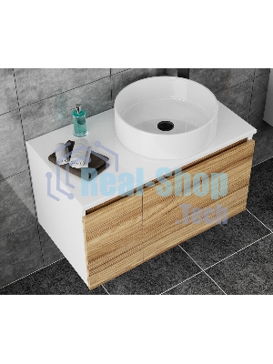 Тумба с раковиной и выпуском (Тумба Bau Dream Blackwood 80, умывальник BAU Dream круглая D41, выпуск клик клак, черный)