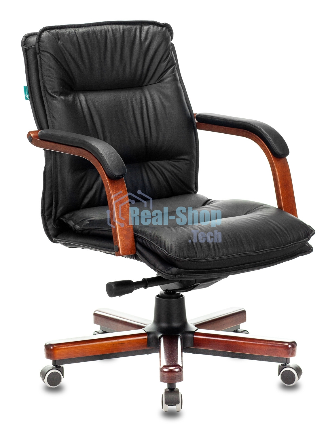Кресло руководителя Бюрократ T-9927WALNUT-LOW/BL черный, кожа, низкая спинка, крестовина дерево