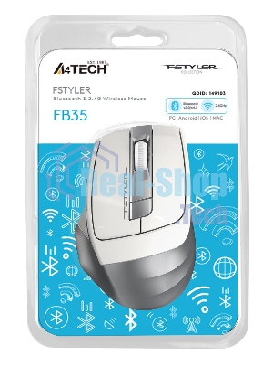 Мышь беспроводная A4Tech Fstyler FB35 белый/серый, 2000 dpi, радиоканал, Bluetooth, USB, кнопки - 6