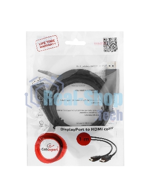 Кабель DisplayPort-HDMI Gembird/Cablexpert 1м, 20M/19M, черный, экран, пакет