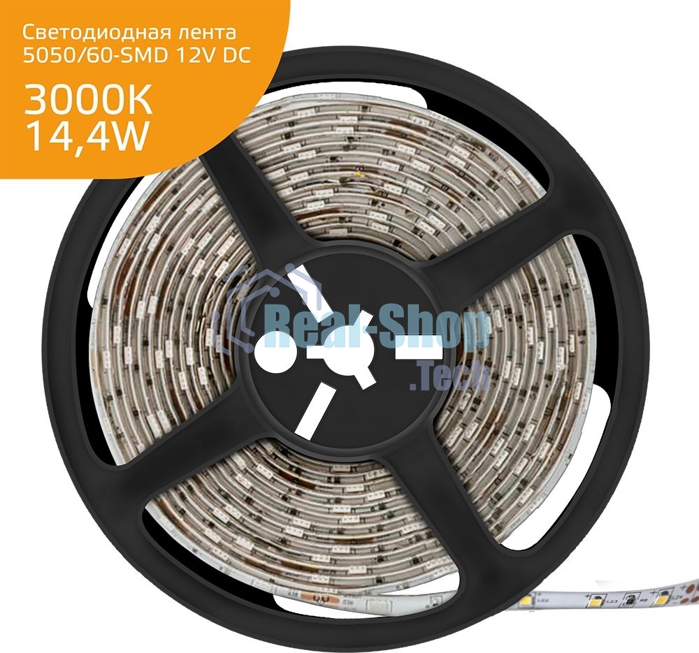Лента светодиодная Gauss LED Elementary 5050/60-SMD 14.4W 12V DC теплый белый IP20 (ZIP Bag 5м)