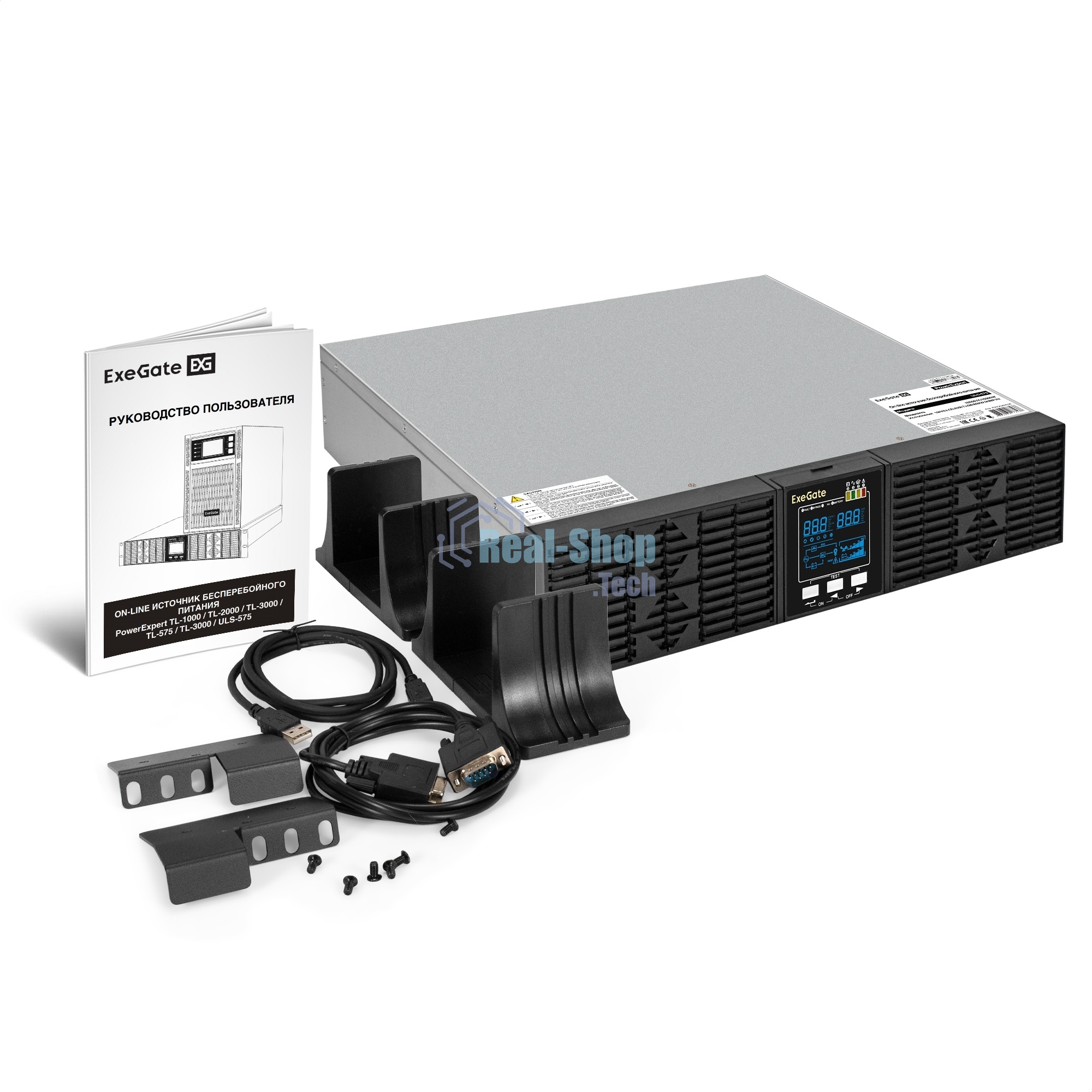 Источник бесперебойного питания On-line ExeGate PowerExpert ULS-575-6kVA.LCD.AVR.T.USB.RS232.SNMP.2U 6000VA/6000W, On-Line, PF=1, LCD, клеммы, RS232, USB, SNMP-slot, EPO, батареи внешние 192В/240В суммарной емкостью до 400Ah, Rackmount 2U/Tower, металлический корпус, черный