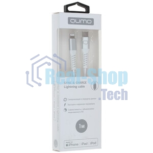 Кабель QUMO, MFI С94, Type-C на MFI Apple 8 pin, силиконовый, 1м, 2,22A, 9V, 20W, PD (белый)