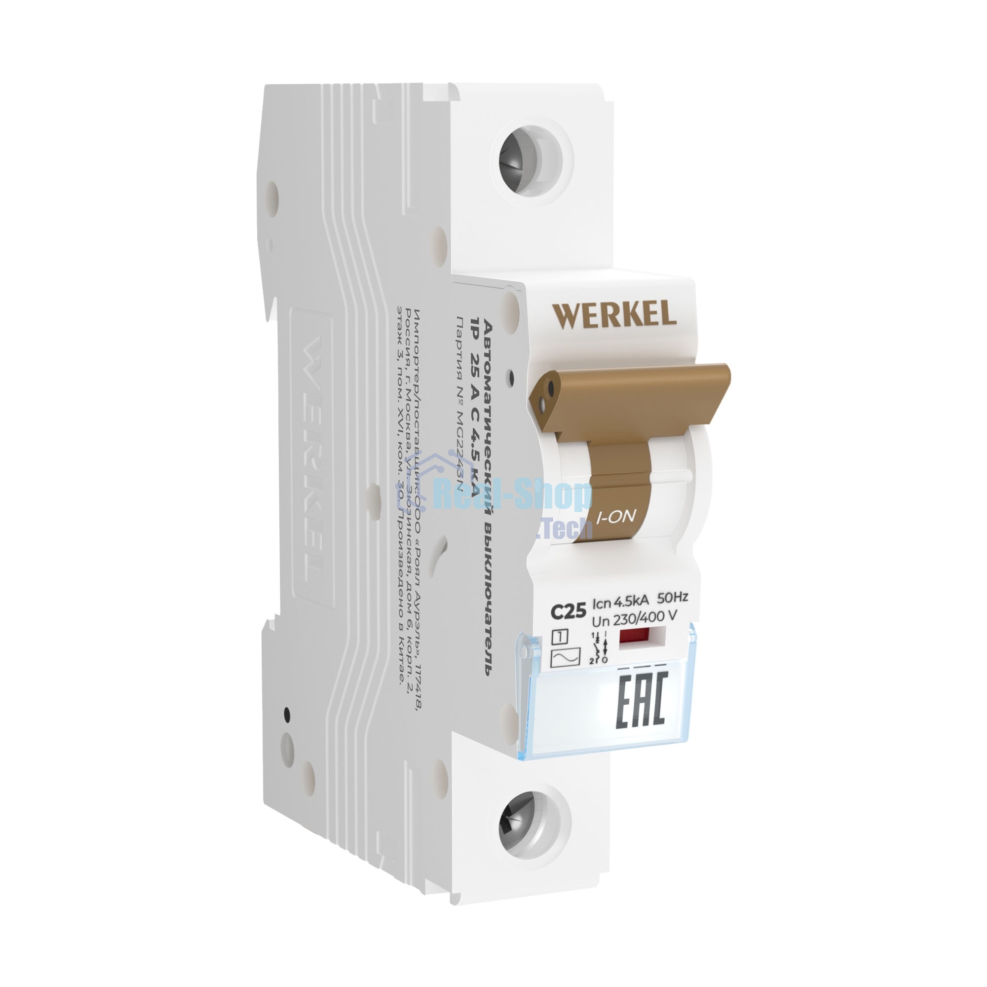 Автоматический выключатель Werkel 1P 25 A C 4,5 kА W901P254