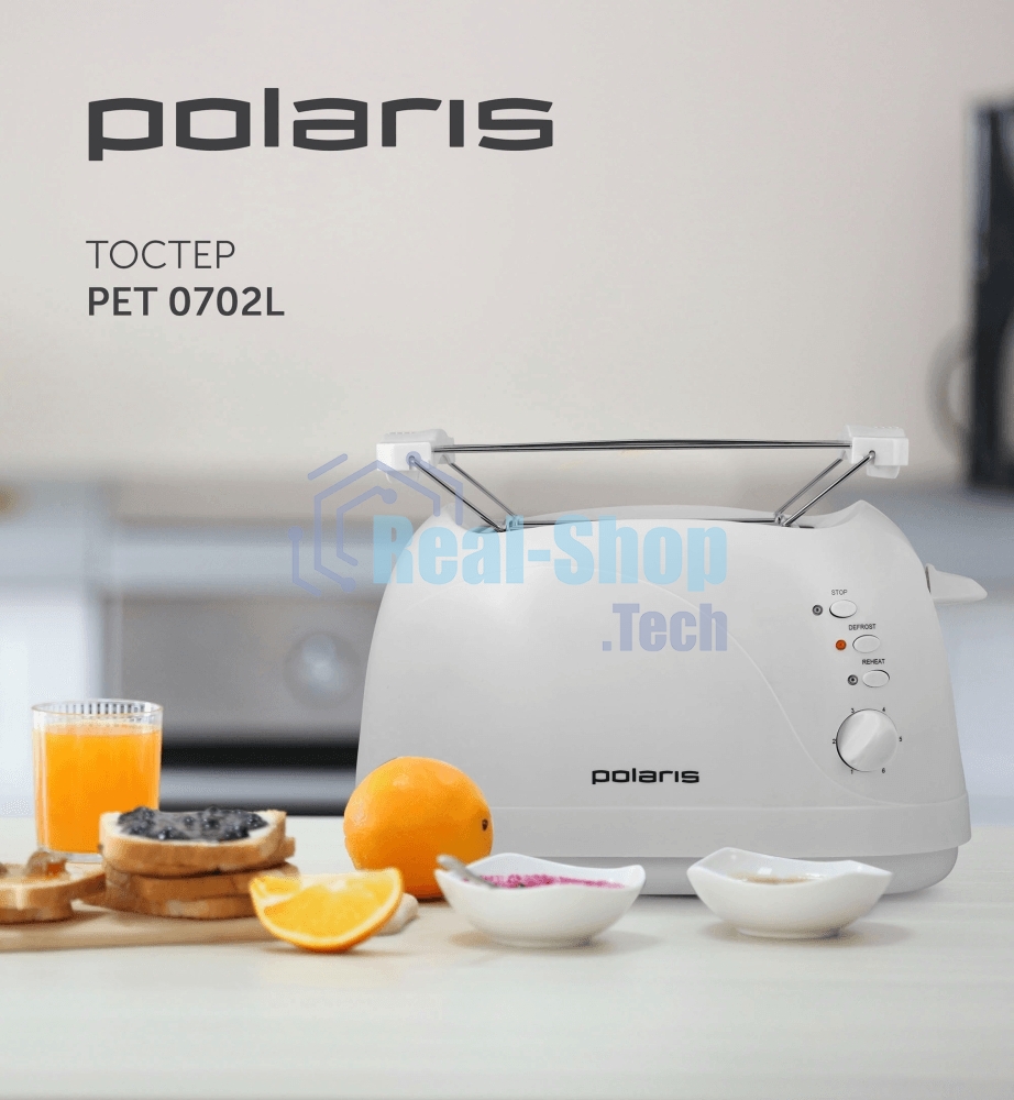 Тостер Polaris PET 0702L белый, 750 Вт, 2 слота