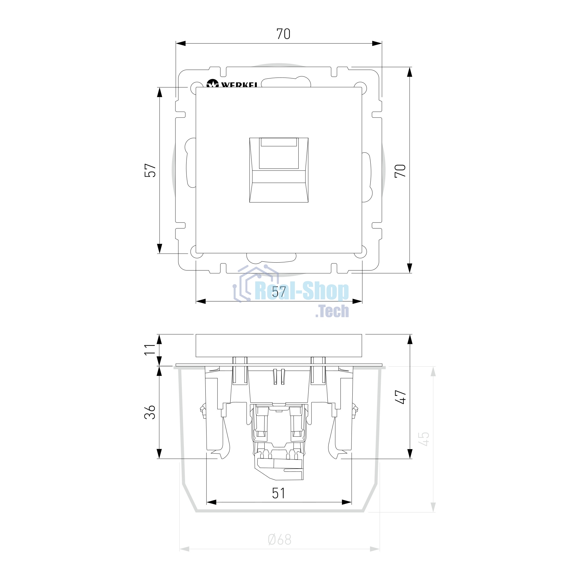 Розетка Ethernet RJ-45 cat. 6A экранированная (белый матовый)