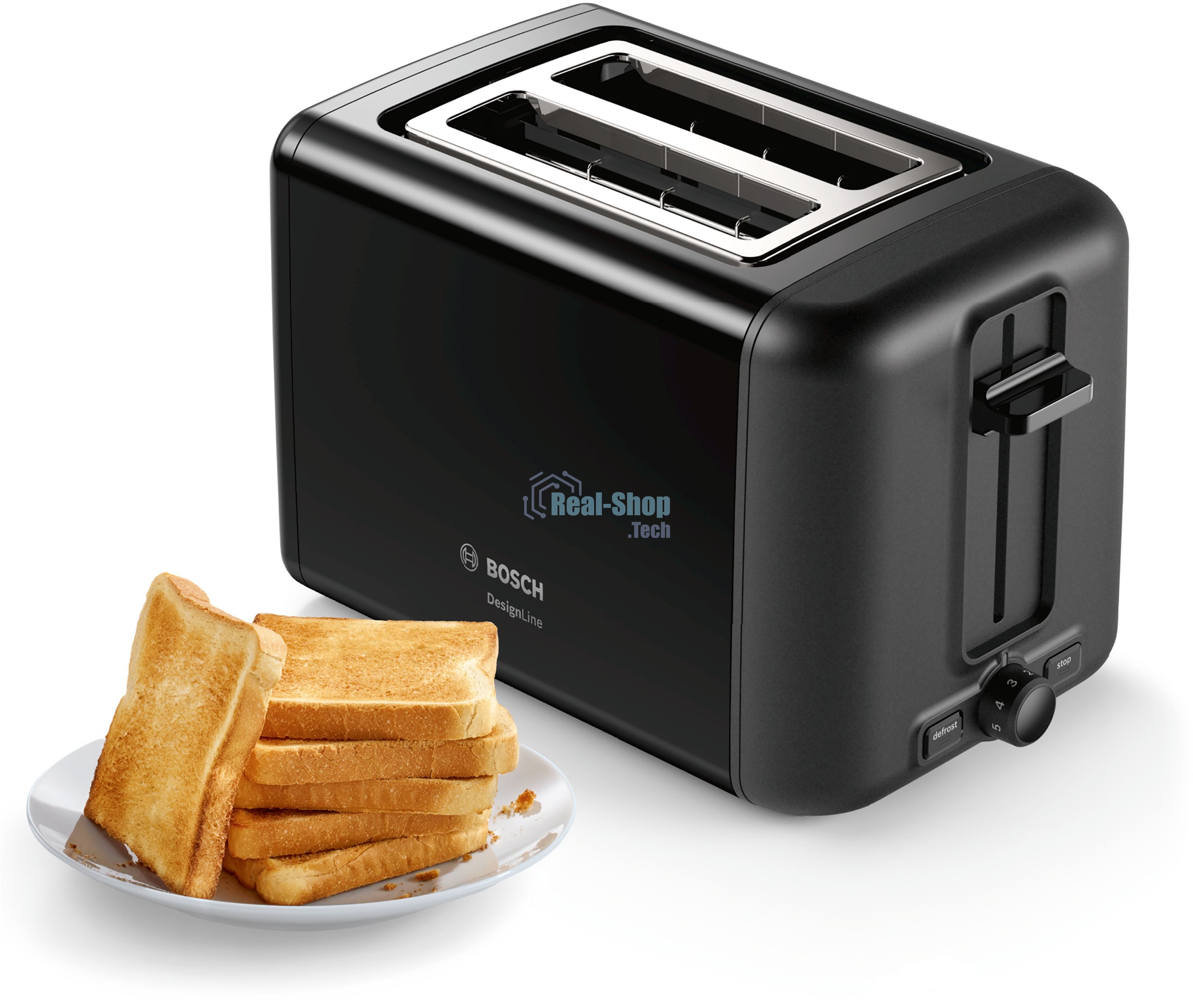 Тостер Bosch TAT3P423 черный, 970 Вт, 2 слота
