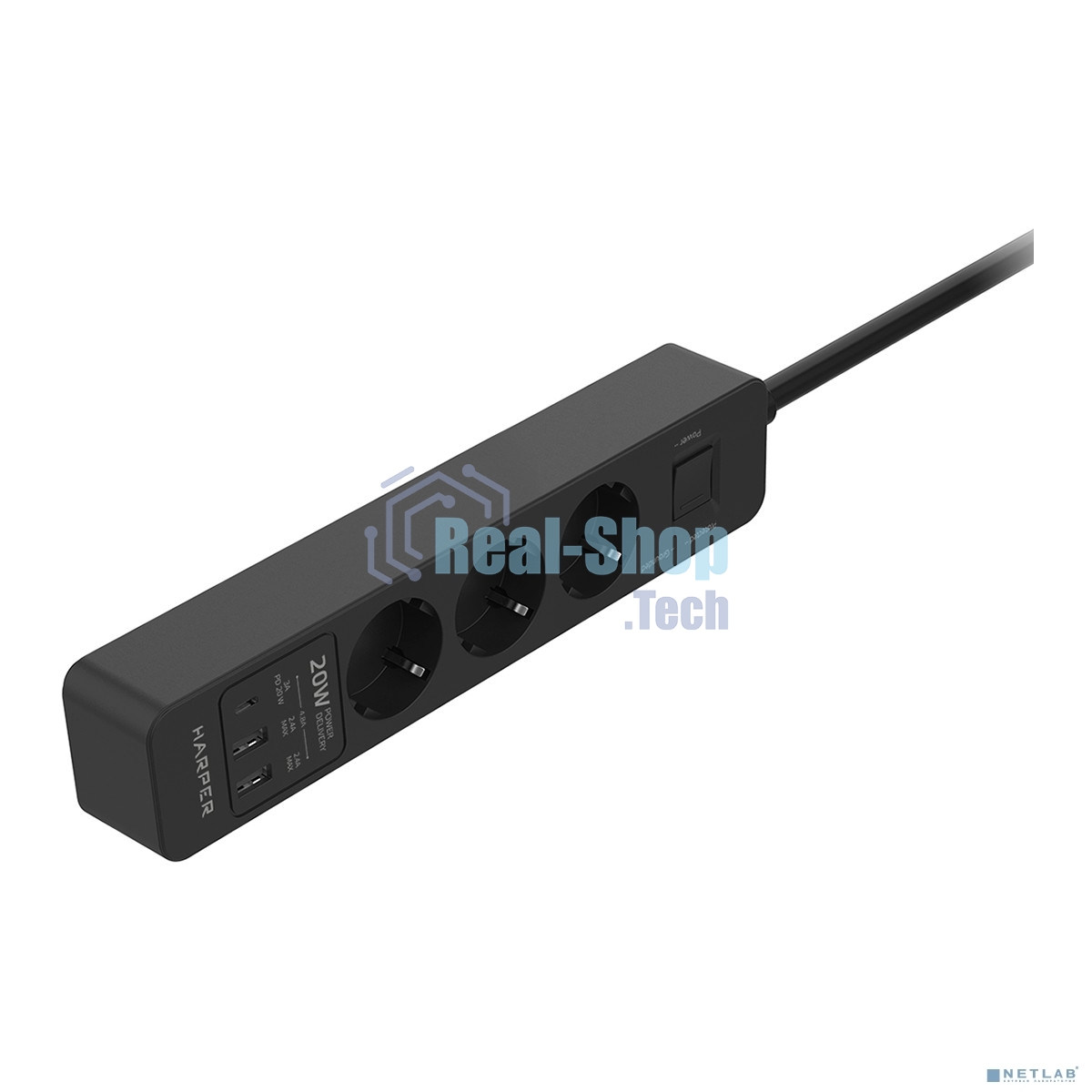 Удлинитель с USB зарядкой Harper UCH-430 черный PD3.0