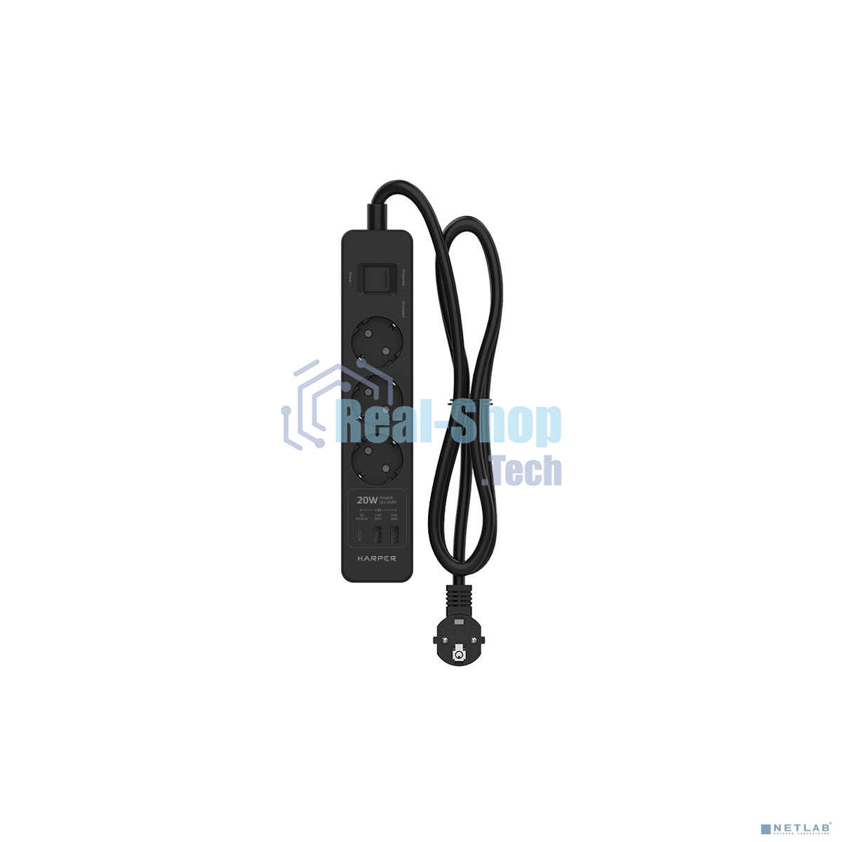 Удлинитель с USB зарядкой Harper UCH-430 черный PD3.0