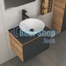 Комплект для ванной, 4 предмета (тумба Bau 60, графит + раковина BAU Dream D43 + смеситель Hotel Black, выпуск клик-клак, черный)