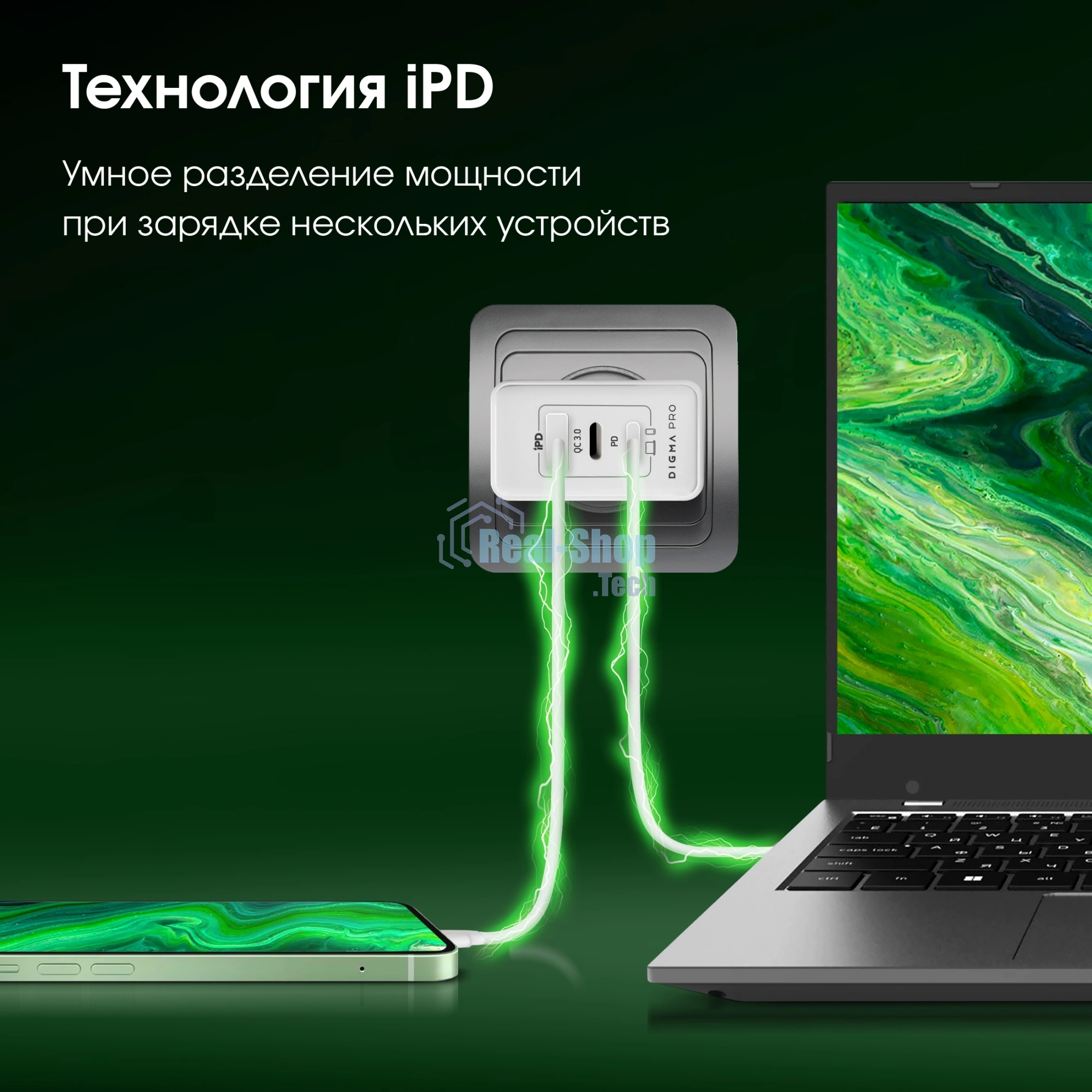 Сетевое зарядное устройство Digma Pro DPW6B 65W 3.25A (PD+QC) 2хUSB-C/USB-A универсальное белый (DPW6B5GX12WH)