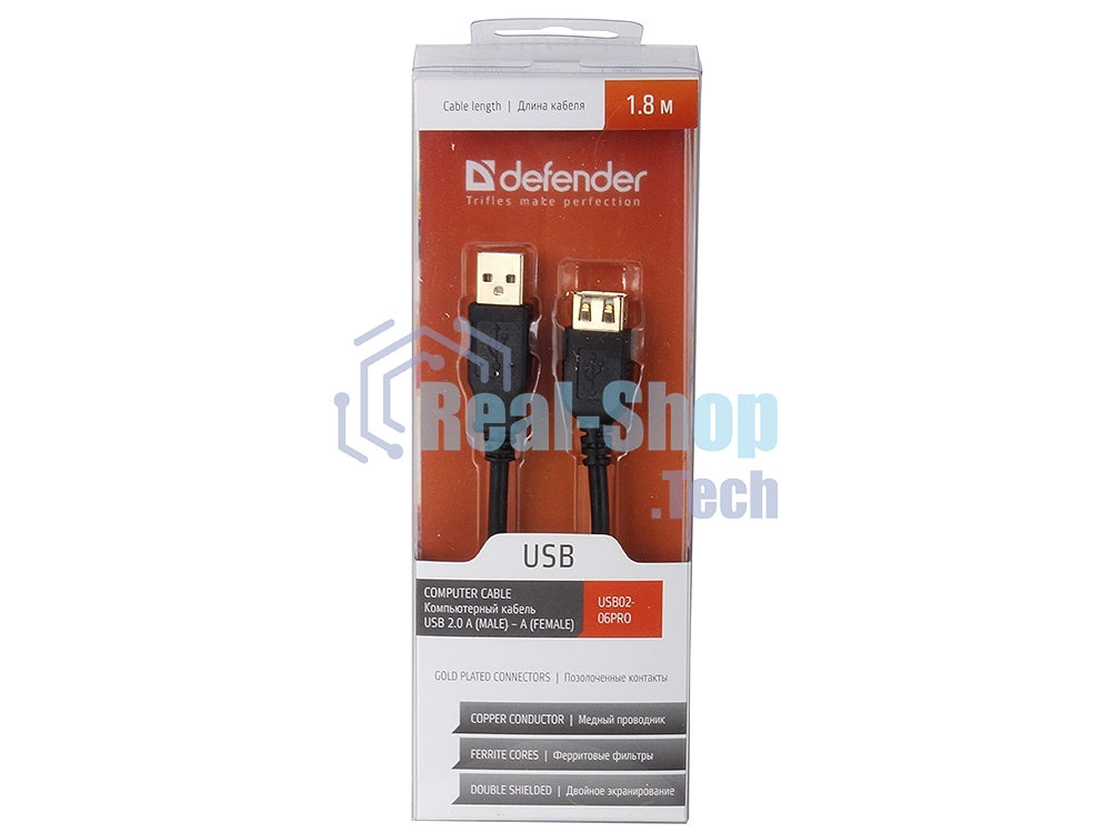 Кабель Defender PRO USB 2.0 кабель удлинительный 1.8м AM/AF, зол.конт, 2фер.фил.