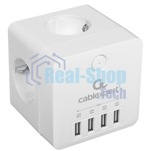 Сетевой фильтр Cablexpert Cube CUBE-4-U4-W, 4 р, 16А, 4хUSB, ур. защиты 2+, белый, коробка