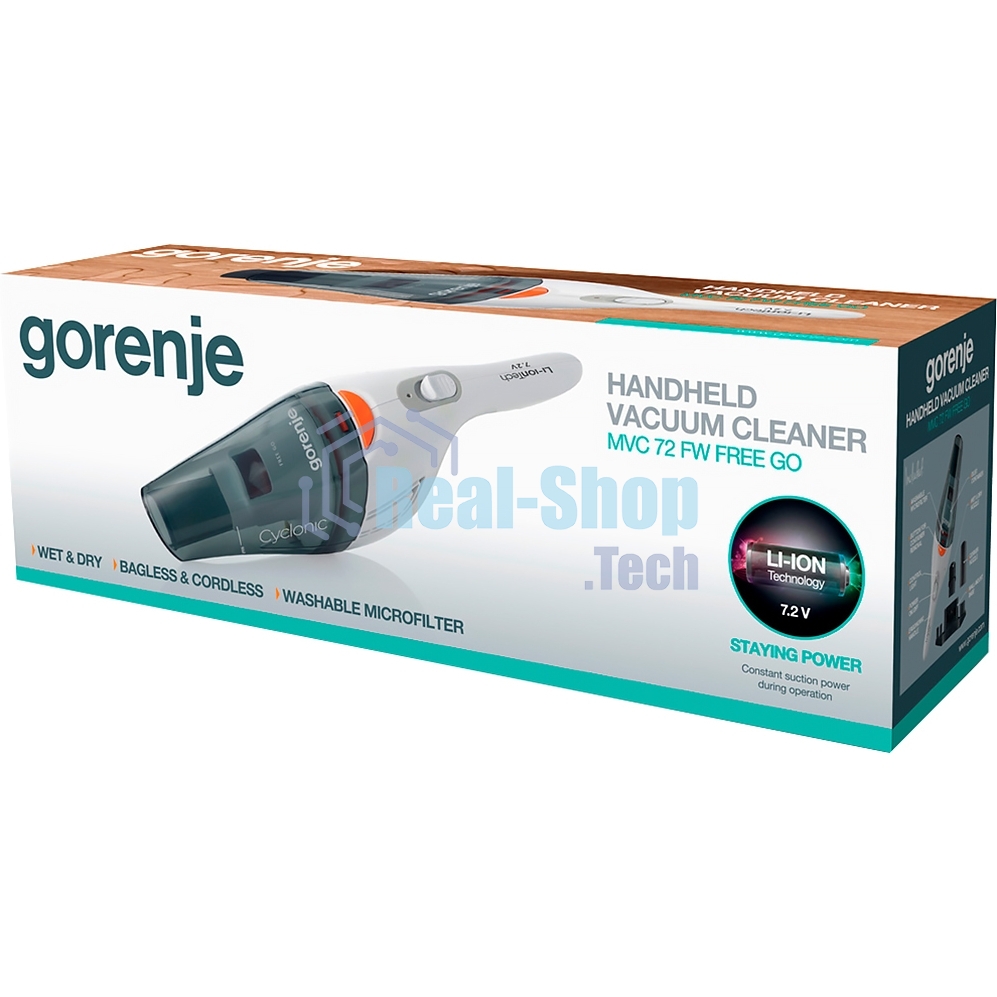 Пылесос ручной Gorenje MVC72FW белый, 12/55 Вт, уборка влажная/сухая, пылесборник контейнер 0.4 л