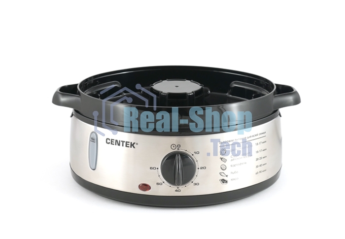 Пароварка Centek CT-1457 серебристый, 9 л, ярусы - 3, 800 Вт, механическое