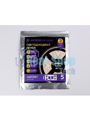 Светодиодная лента Ambrella light GS3302 2835 240Led/ 18W m/ 24V IP20 4500K/ 5000*10*1.2mm (2 конт.)