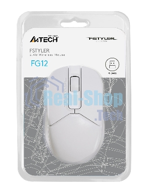 Мышь беспроводная A4Tech Fstyler FG12 белый, 1200 dpi, радиоканал, USB, кнопки - 3