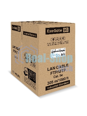 Кабель ExeGate FUTP4-C5e-CCA-S24-IN-PVC-GY-305 FTP 4 пары кат.5e CCA, 0.52мм (24AWG), экран, 305м, серый, PVC