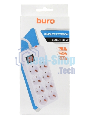 Сетевой фильтр Buro 800SH-1.8-W 1.8 м, 8 розеток, белый, коробка