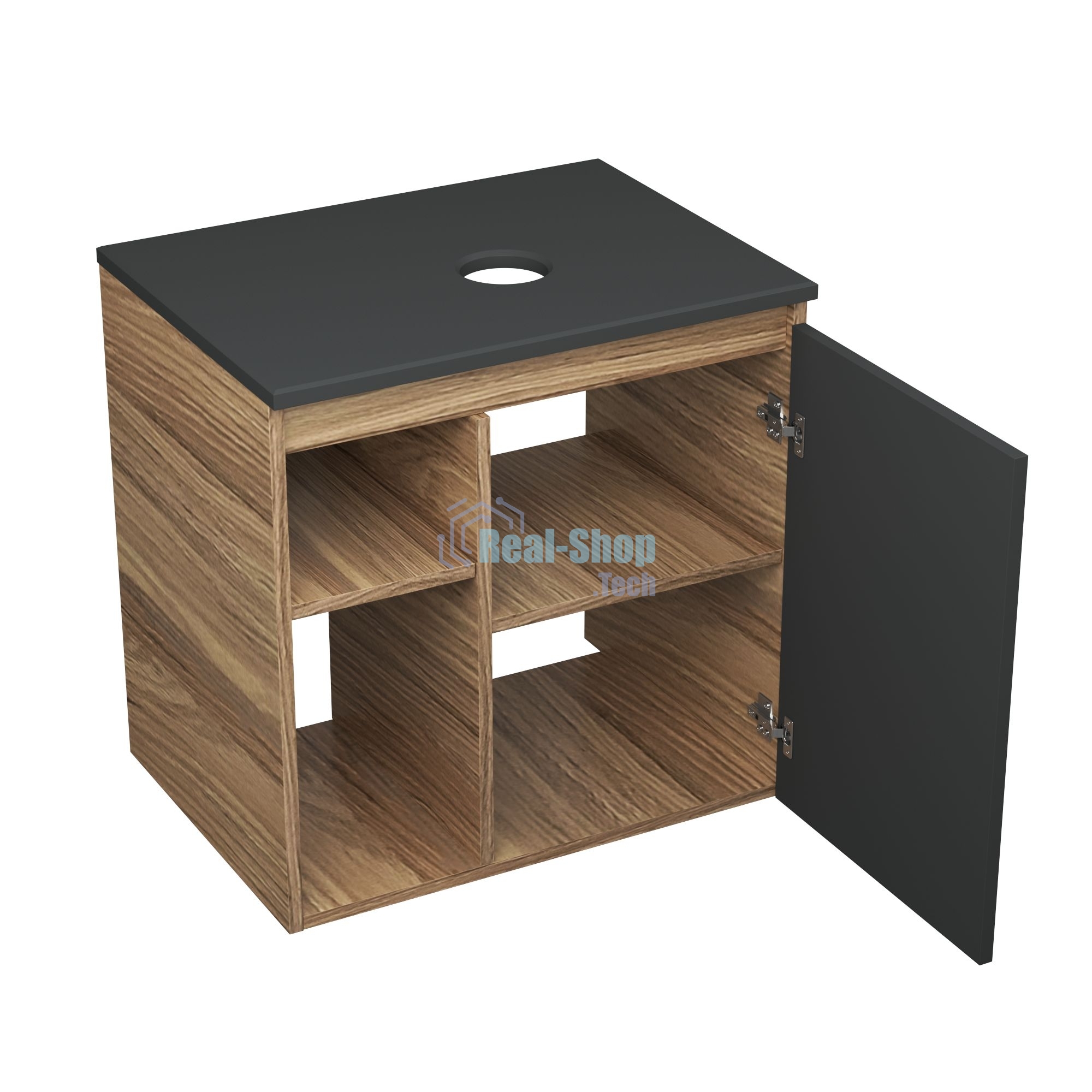 Тумба Bau Dream Blackwood 60 правая, графит, раковина BAU Dream D43, выпуск клик клак, черный