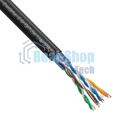 Кабель ExeGate FUTP4-C5e-CCA-S25-OUT-PE-BK-305 FTP 4 пары кат.5e CCA, 0.45мм (25AWG), экран, внешн., без троса, 305м, черн., PE