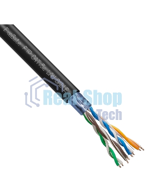 Кабель ExeGate FUTP4-C5e-CCA-S25-OUT-PE-BK-305 FTP 4 пары кат.5e CCA, 0.45мм (25AWG), экран, внешн., без троса, 305м, черн., PE