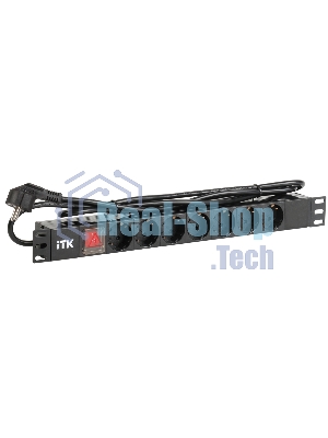 Блок розеток ITK PDU 7 розеток DIN49440 (нем. cтанд.) с LED выключателем, 1U, шнур 2м вилка DIN49441 (нем. станд.), профиль из ПВХ, черный