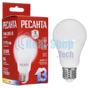 Лампа светодиодная Ресанта LL-R-A60-13W-230-4K-E27 груша, 13 Вт, нейтр., Е27