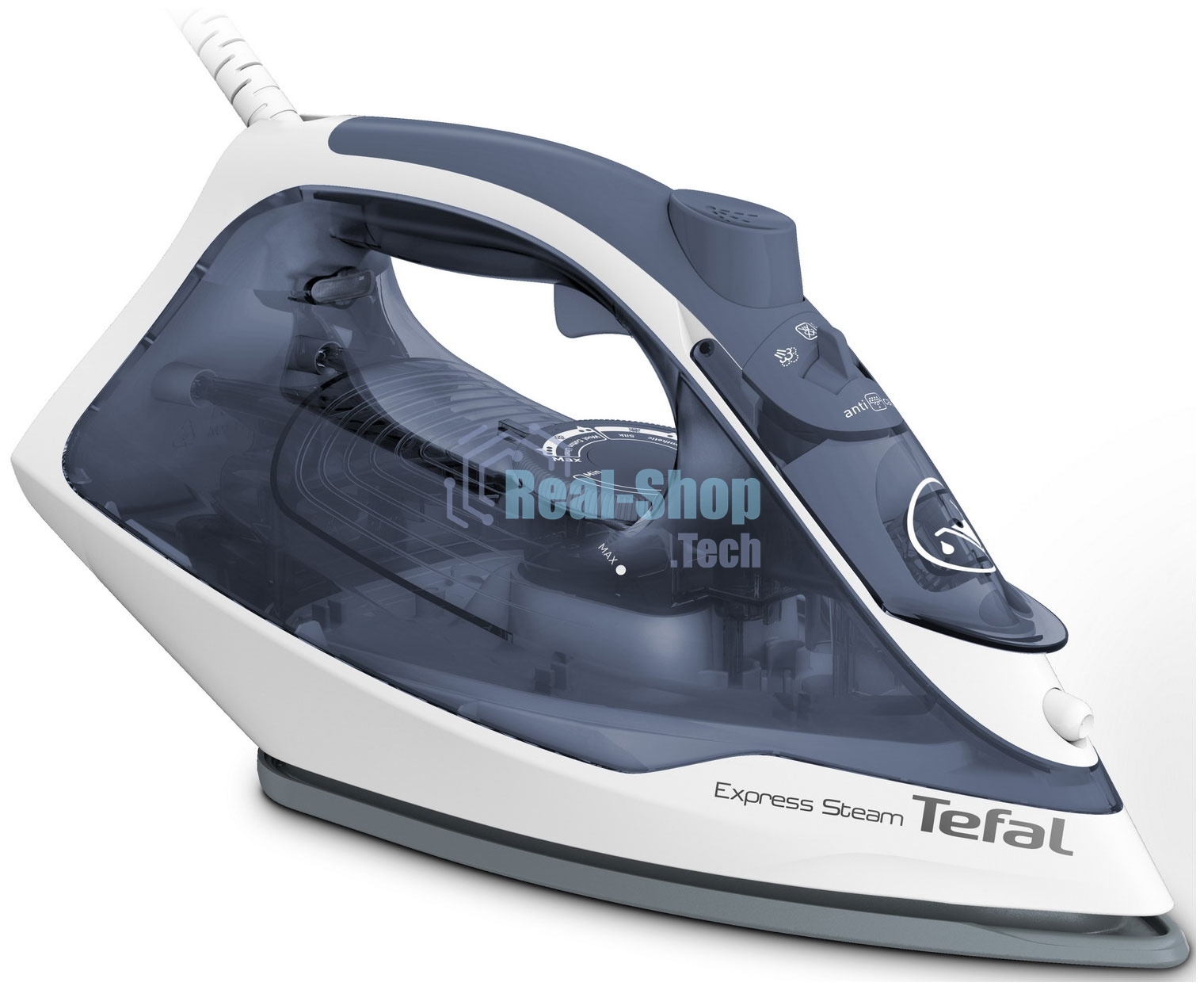 Утюг Tefal FV2837E0 синий/белый, 2400 Вт, 35 г/мин, 165 г/мин, 270 мл