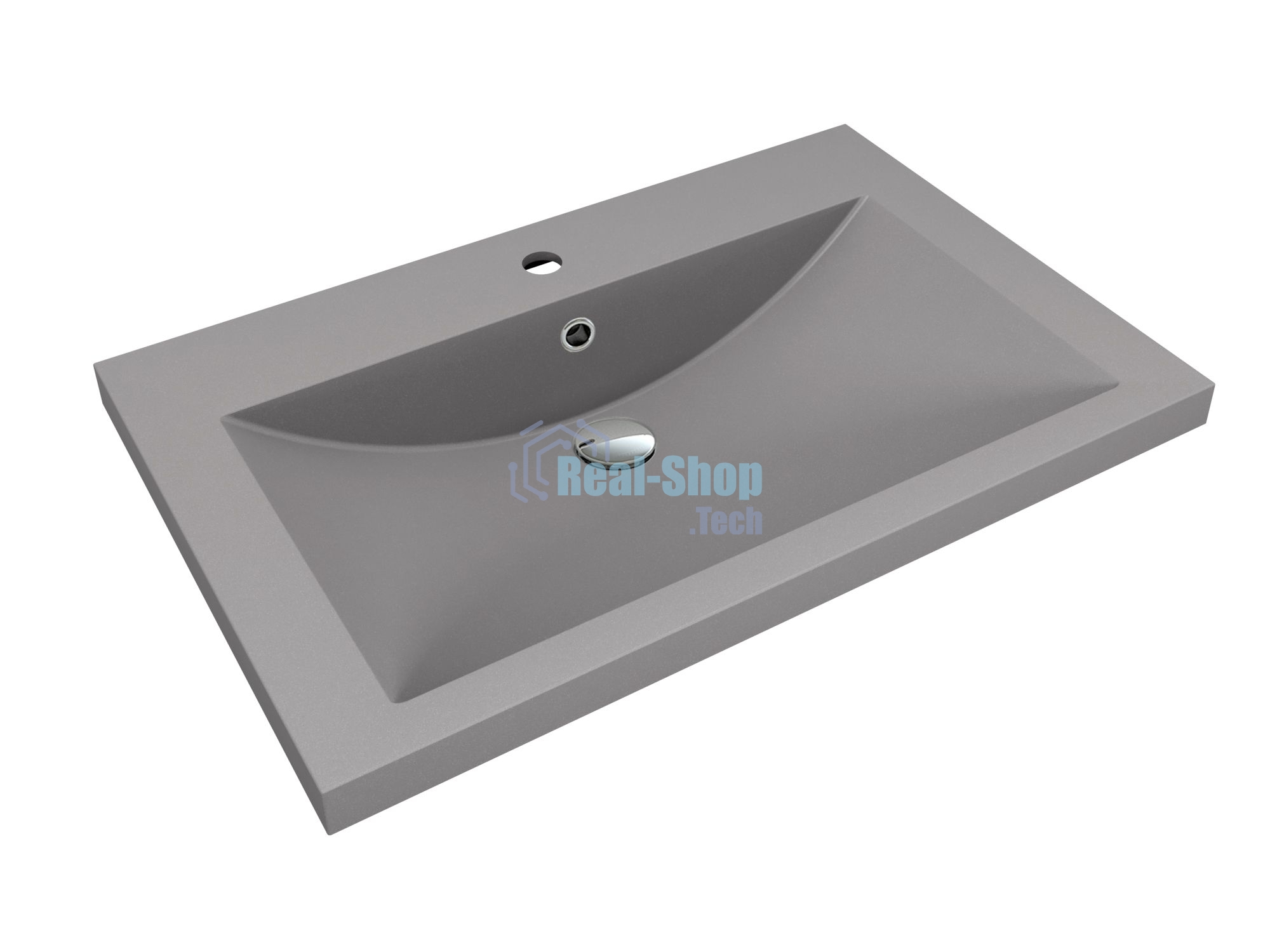 Тумба под раковину Bau Stil Loft grey brushed, раковина кварцевая BAU Stil 75, серый металлик, смеситель Hotel Black, черный