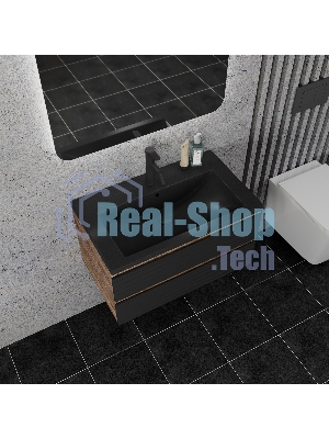 Тумба под раковину Bau Stil Loft black brushed, раковина кварцевая BAU Stil 75, черный металлик, смеситель Dream Black, черный