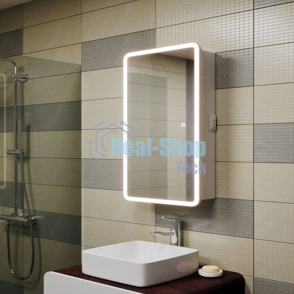 Зеркальный шкаф Bau Stil 50х80, LED подсветка, сенсор, плавное закрывание, оборачиваемый
