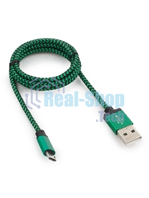 Кабель Gembird USB 2.0 Cablexpert AM/microBM 5P, 1м, нейлоновая оплетка, алюминиевые разъемы, зеленый, пакет