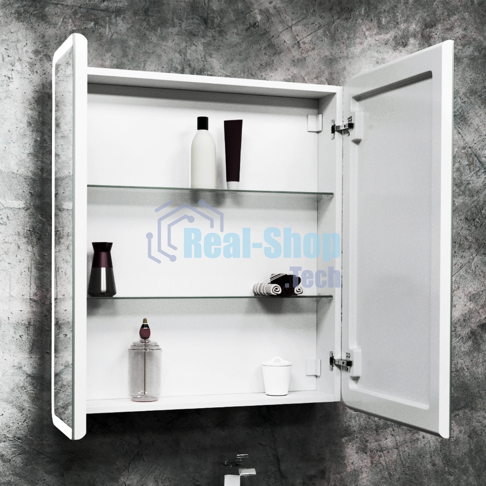 Зеркальный шкаф Bau Stil 70х80, LED подсветка, сенсор, плавное закрывание, оборачиваемый