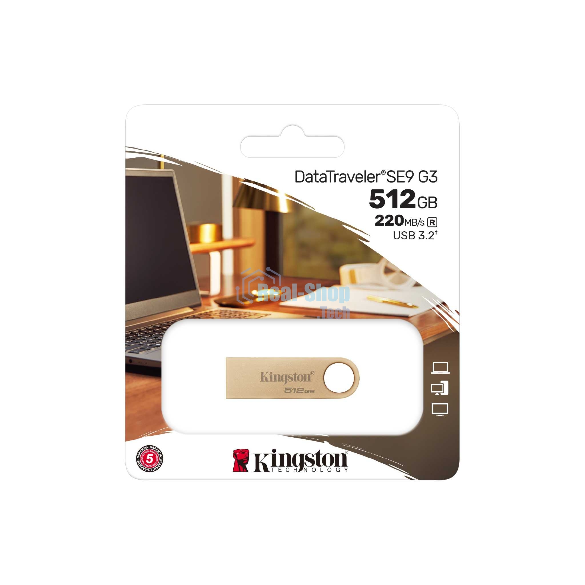 Флешка USB Kingston DataTraveler SE9 G3 (DTSE9G3/512Gb), 512Gb, USB 3.2 Gen 1, R/W 220/100, золотистый