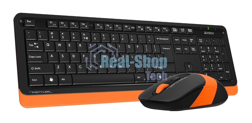 Комплект клавиатура+мышь A4Tech FStyler FG1010 беспроводной, USB, 2000 DPI, чёрный/оранжевый
