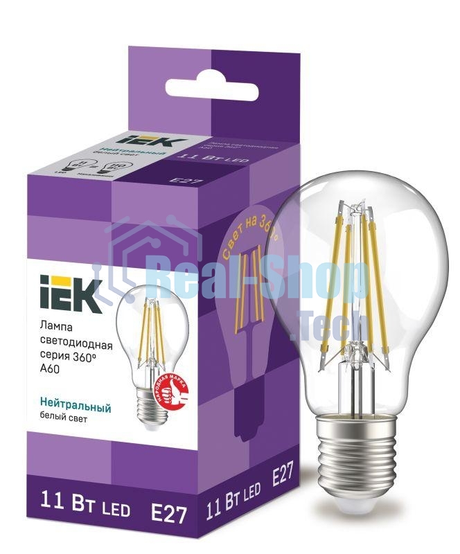 Лампа cветодиодная LED A60 шар прозр. IEK LLF-A60-11-230-40-E27-CL 11Вт 230В 4000К E27 серия 360°